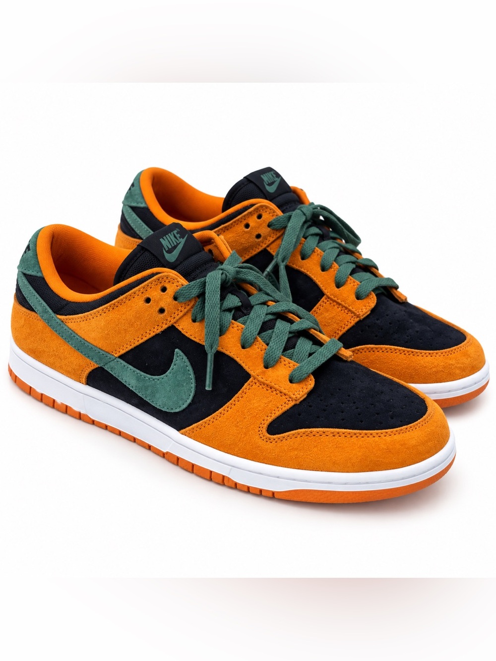Nike Men’s Low-Top Sneakers - Orange, Black & Green Suede